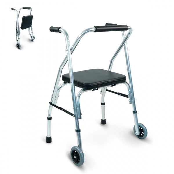 Walker | Aluminum | Foldable | Seat and Backrest | 2 Wheels | Silver | Model: Compostela | Mobiclinic