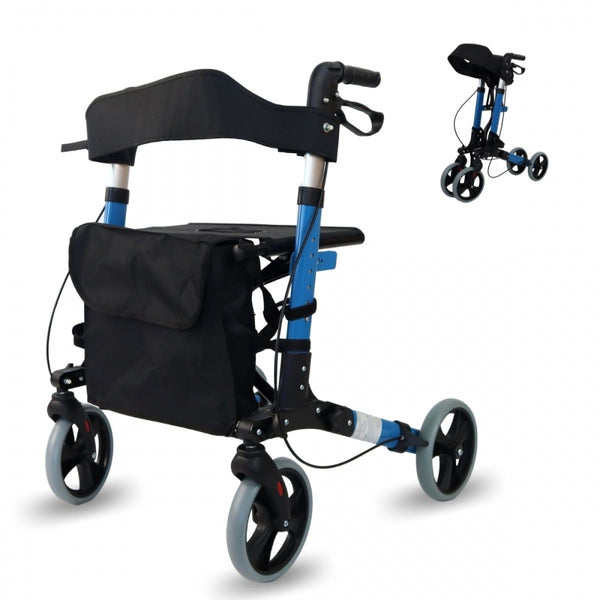 Walker for Elderly with Basket | Trajano | Rollator with 4 Wheels | Ergonomic Brakes | Cloth Bag | Foldable | Innovative Design