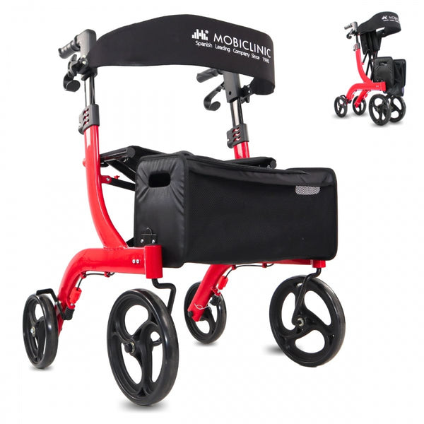 Large Four Wheel Walker | Foldable | Seat & Back | Front Basket | Modern | Undefeated X1 | Mobiclinic Pro