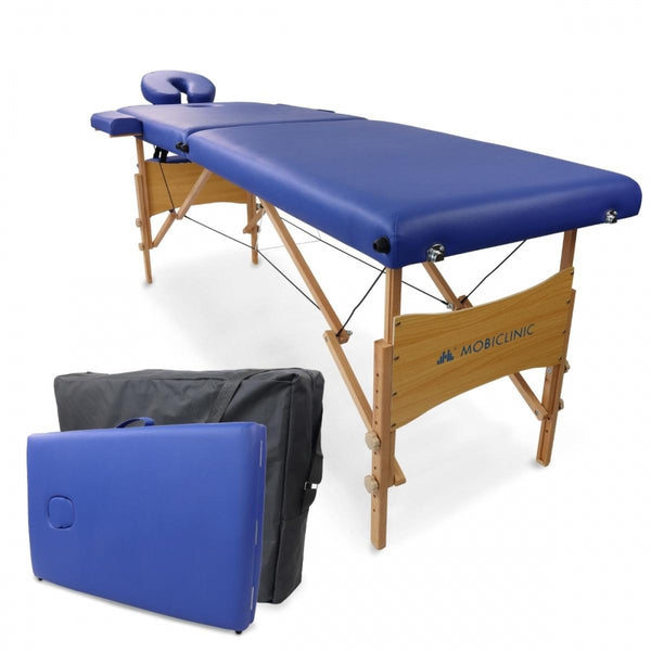 Foldable Massage Table | Headrest | Portable | Wood | 186x60cm | Blue | Leather Upholstery | Model: CM-01 | Mobiclinic