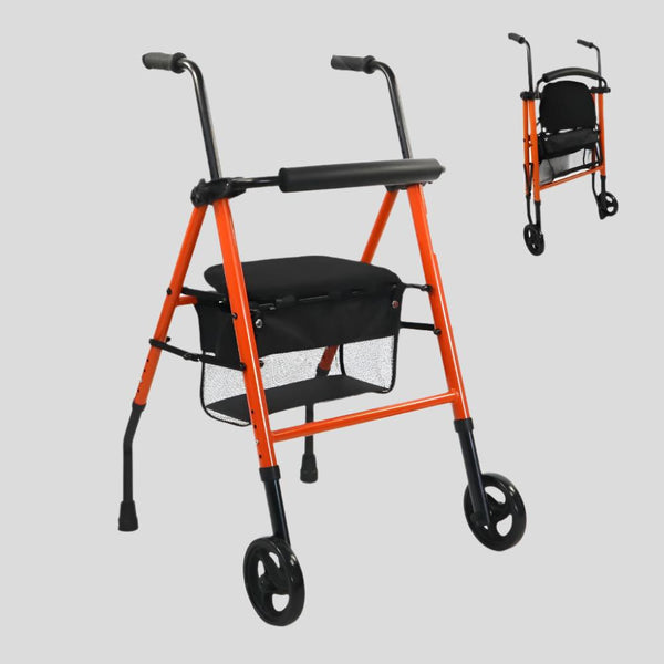 Andador para ancianos | Acero | Plegable | Asiento y respaldo | 2 ruedas | Cesta | Premium | Nerón | Mobiclinic