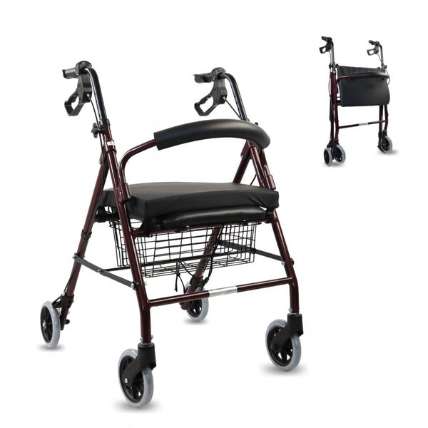 Pack folding walker and anti-decubitus cushion special walker |Backrest |Aluminum |Basket |Bordeaux | Escorial Plus | Mobiclinic