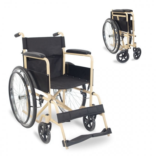 Folding wheelchair | Removable backrest and footrest | Steel | Large wheels | 45 cm | Crema | Denver | Mobiclinic
