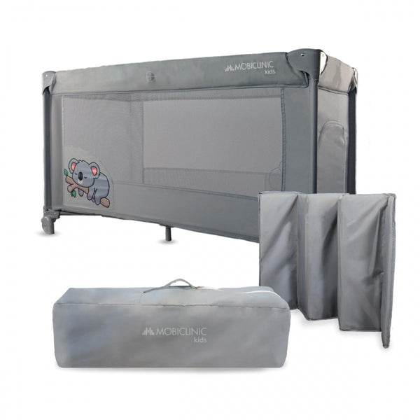 Travel cot | Portable | Foldable | Resistant | Breathable fabric | Carrying bag | Gray | Mofli | Mobiclinic