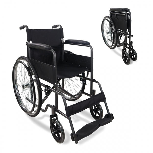Folding wheelchair | Removable backrest and footrest | Steel | Large wheels | 45 cm | Grey | Denver | Mobiclinic