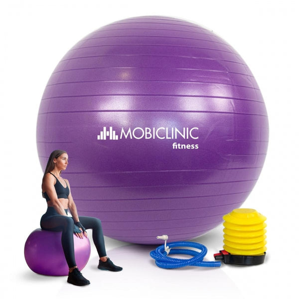 Pilates ball | 58 cm | Anti-slip | Anti-puncture | Includes inflator | Washable | Purple | PY-01 | Mobiclinic