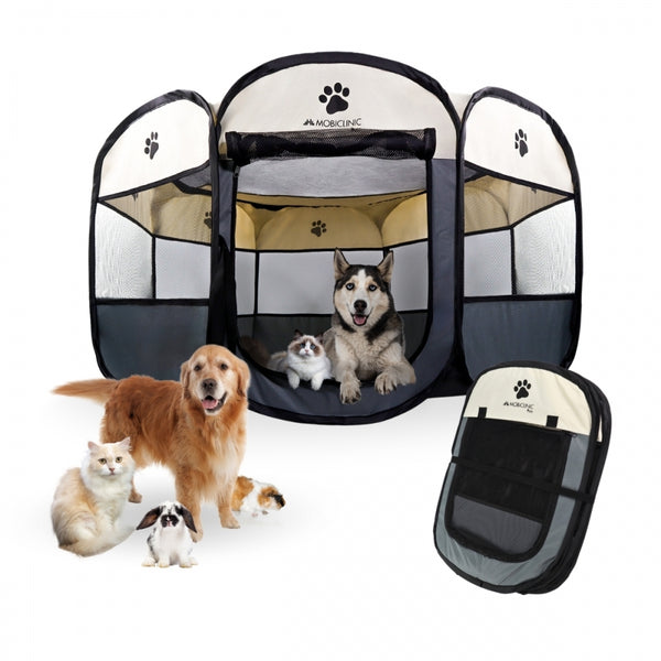 Folding dog playpen | 110 x 100 x 57 | 8 windows | 2 entrances | Secure | Elastic cord | Gray | Scooby | Mobiclinic
