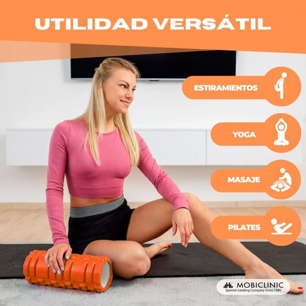 Massage roller | Foam rubber | 14 x 33 cm | Versatile | Lightweight | Prevents injuries | Orange | FitRoller | Mobiclinic