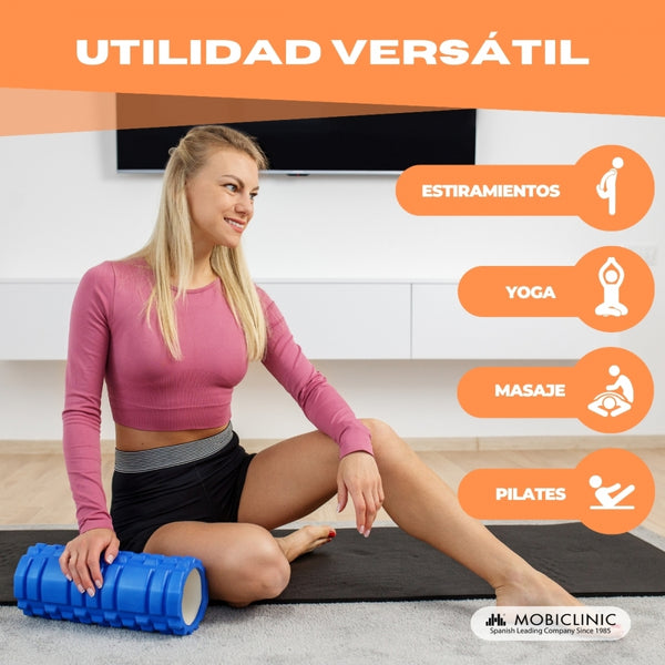 Massage roller | Foam rubber | 14 x 33 cm | Versatile | Lightweight | Prevents injuries | Orange | FitRoller | Mobiclinic