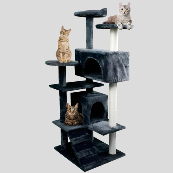 Mobiclinic | Cat Tree Scratcher | Tico | 5 Heights | Platforms and Shelters| De-Stress Toy | Sisal Rope | Grey