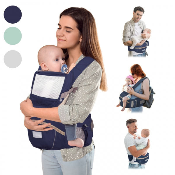 6 in 1 baby carrier | Breathable | 0-36 months | Adjustable straps | Cotton | Pocket | Blue | Moley | Mobiclinic