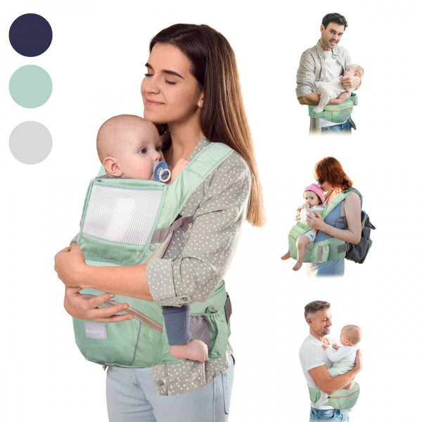 6 in 1 baby carrier | Breathable | 0-36 months | Adjustable straps | Cotton | Pocket | Green | Moley | Mobiclinic