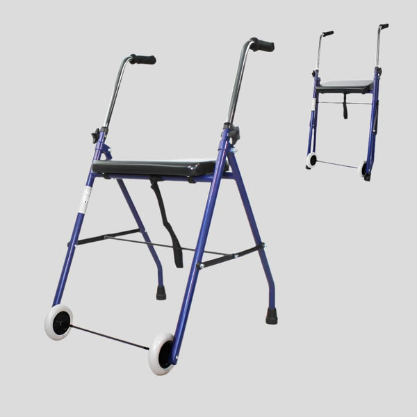 Mobiclinic, Emérita, Walker for Seniors, Foldable, Seat, 2 Wheels, Blue