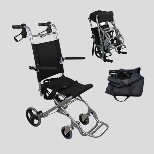 Mobiclinic Transit Wheelchair | Neptune | Aluminium | Foldable | Lightweight | Bag and Brakes | Maximum Weight 100 kg