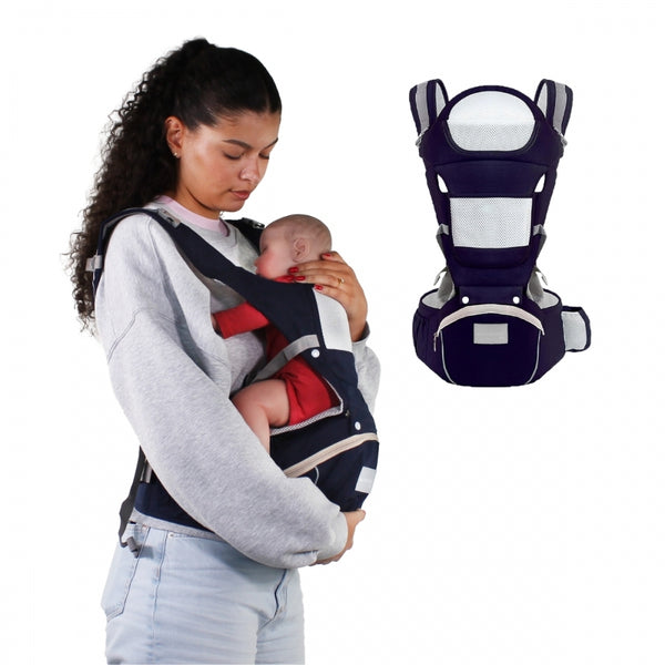 6 in 1 baby carrier | Breathable | 0-36 months | Adjustable straps | Cotton | Pocket | Blue | Moley | Mobiclinic