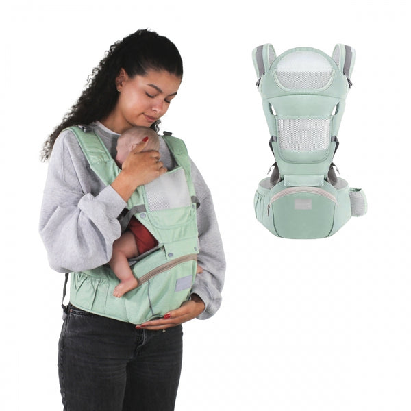 6 in 1 baby carrier | Breathable | 0-36 months | Adjustable straps | Cotton | Pocket | Green | Moley | Mobiclinic