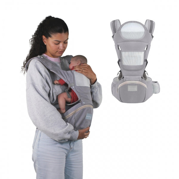 6 in 1 baby carrier | Breathable | 0-36 months | Adjustable straps | Cotton | Pocket | Gray | Moley | Mobiclinic