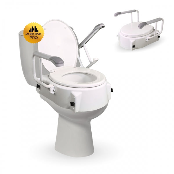 Mobiclinic Toilet Seat Riser | Muralla | With Lid | 5-15 cm | Adjustable Height | Reclinable | Foldable Armrests