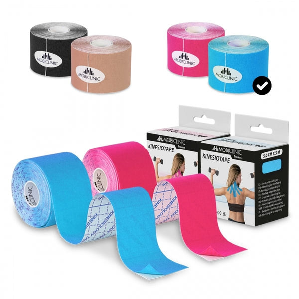 Pack de 2 Kinesiotape | Rosa y Azul | Impermeable | Venda neuromuscular | 5mx5cm | Mobitape | Mobiclinic