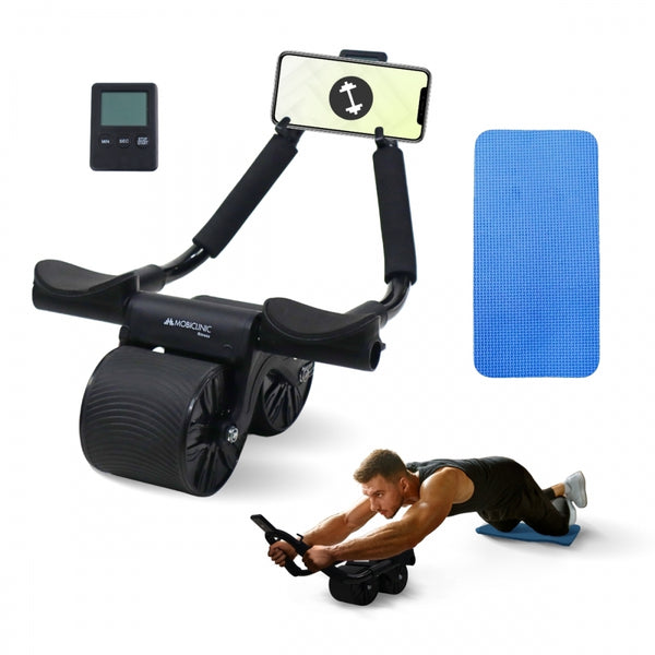 Abdominal roller | Elbow support | Timer | Mat | Training | Automatic return | Mod RA-02 | Black | Mobiclinic