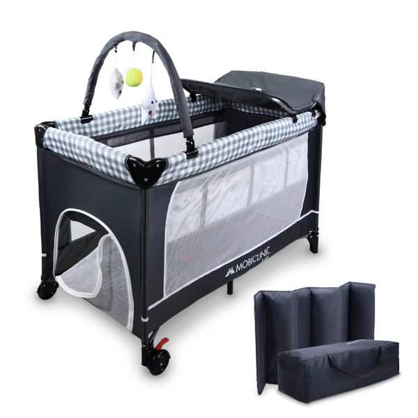 3 in 1 Travel Cot | Changing Mat | Playpen | Portable | Foldable | Carry Bag | Grey | Caelum | Mobiclinic