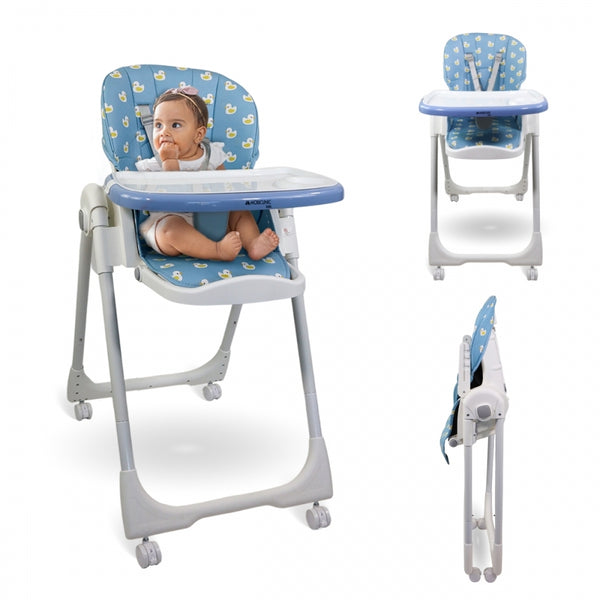 Highchair with wheels | Evolutionary | Adjustable height | Foldable | Removable tray | Harness | Duck | Simba | Mobiclinic