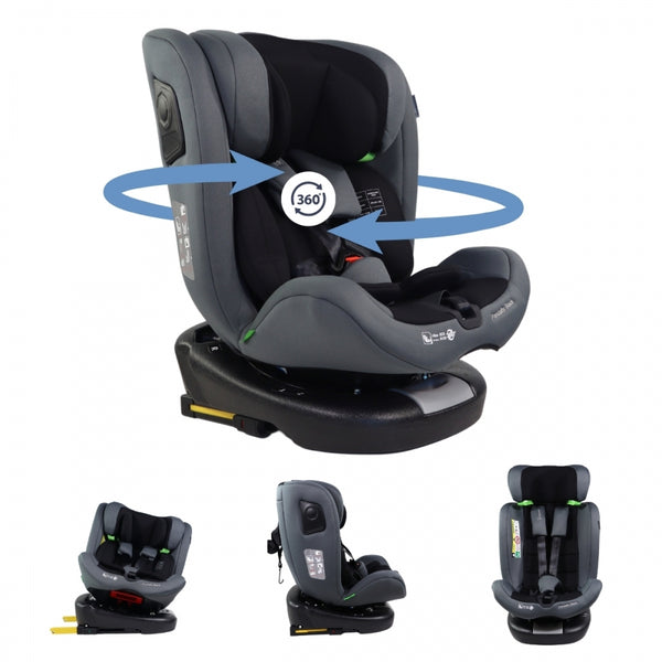 Silla coche infantil | Giro 360º | Reclinable | 40-150 cm | 0-12 años | Top Tether | Ajustable | Negra | Pandafix | Mobiclinic