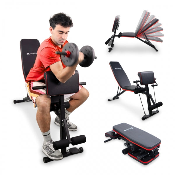 Weight bench | With resistance bands | Foldable | Adjustable and reclining | Max. 120kg | Planefit | Mobiclinic