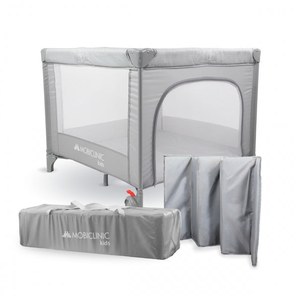 Playpen and crib | Foldable | Portable | Carry bag | Wheels with brake | Sleepland | Grey | Mobiclinic