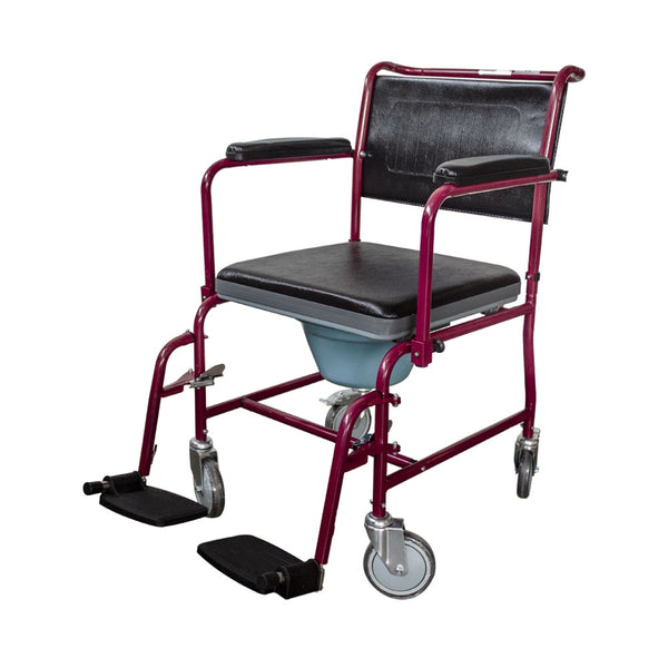 Mobiclinic Bedside Commode | WC Chair with Wheels and Lid | Foldable Armrests | Lockable Brakes | Burgundy | Ancla