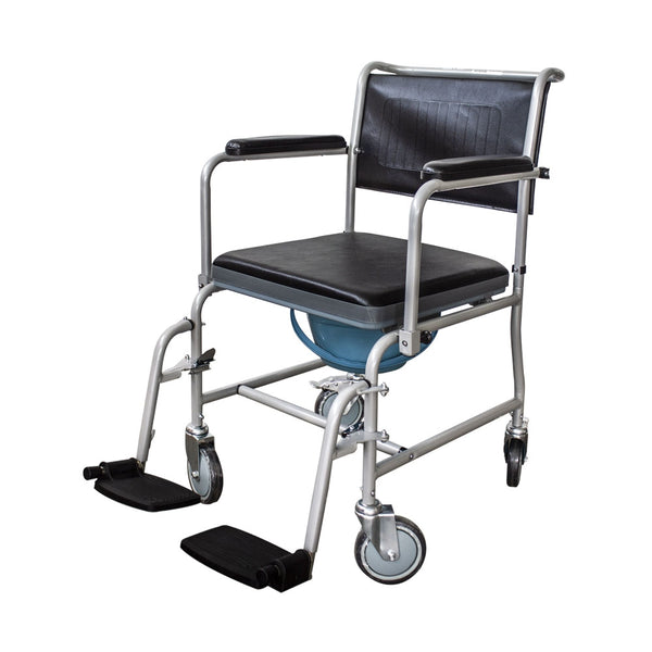 Mobiclinic | WC Chair with Wheels and Lid | Foldable Armrests | Removable Footrests | Lockable Brakes | Grey | Ancla