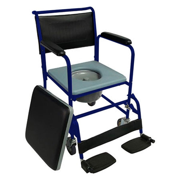 Bedside Commode | WC Chair | With Wheels and Lid | Foldable Footrests and Removable Armrests | Blue | Barco | Mobiclinic