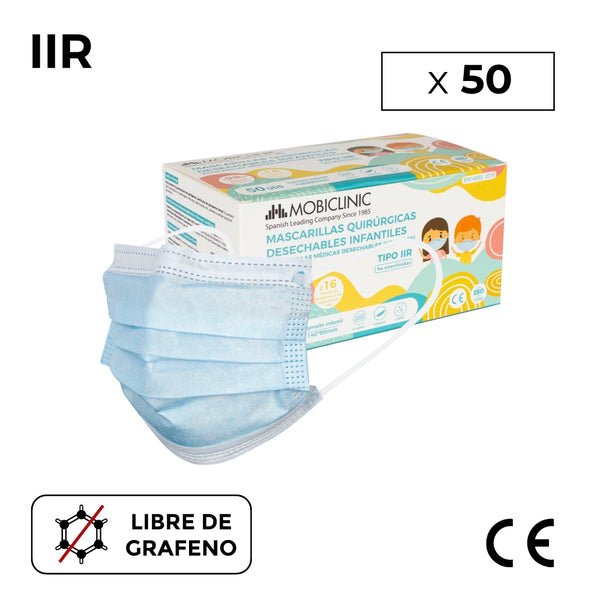 50 IIR surgical masks for children (or adults size XS) | Disposable| 3 layers | Box 50 units | Mobiclinic