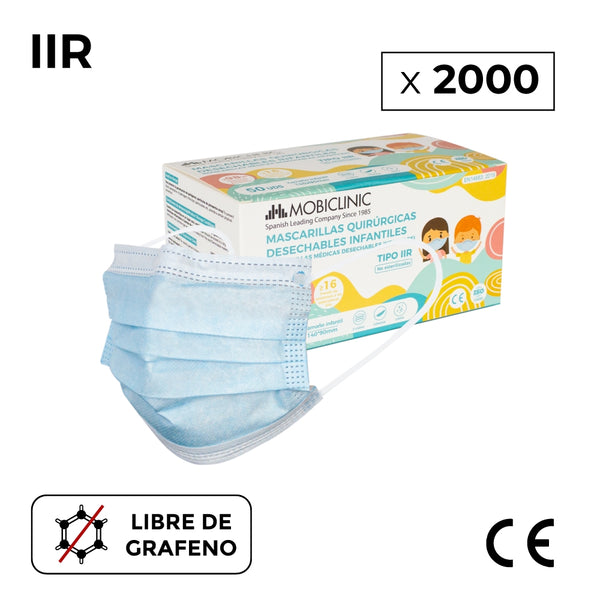 2000 IIR surgical masks for children (or adults size XS) | Disposable | 3 layers | 40 boxes of 50 units | Mobiclinic