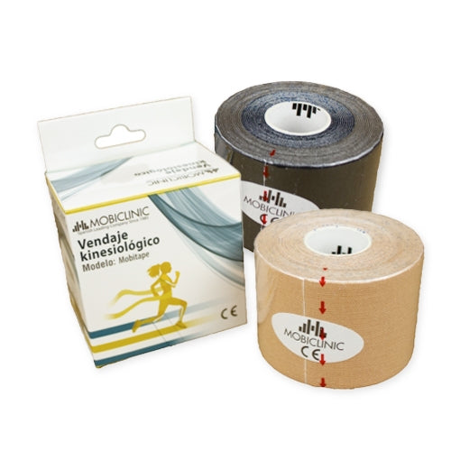 Pack of 2 Kinesiotape | Black and Beige | Waterproof | Neuromuscular bandage | 5mx5cm | Mobitape | Mobiclinic