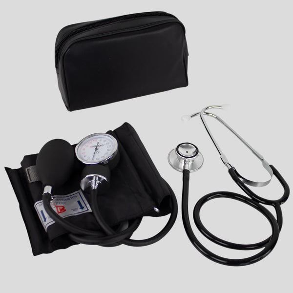 Manual Arm Blood Pressure Monitor and Stethoscope Pack | Aluminium Double Bell Stethoscope| Mobiclinic