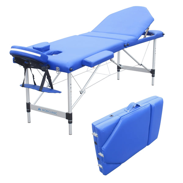Folding stretcher| Aluminum | Headrest | Portable | 186 x 60 cm | Massage | Blue | CA-01 PLUS | Mobiclinic