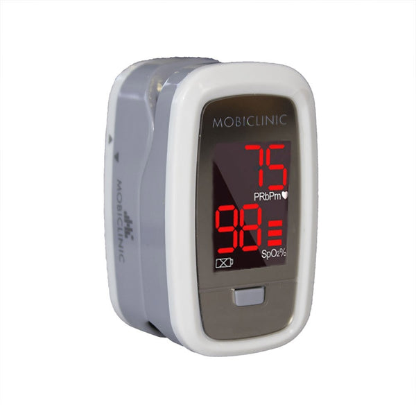 Mobiclinic | Finger Pulse Oximeter | PX-02 | OLED Display | Heart Rate | Blood Oxygen Meter | Portable | Lightweight | Silver