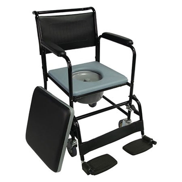 Bedside Commode | WC Chair | With Wheels and Lid | Foldable Footrests and Removable Armrests | Black | Barco | Mobiclinic