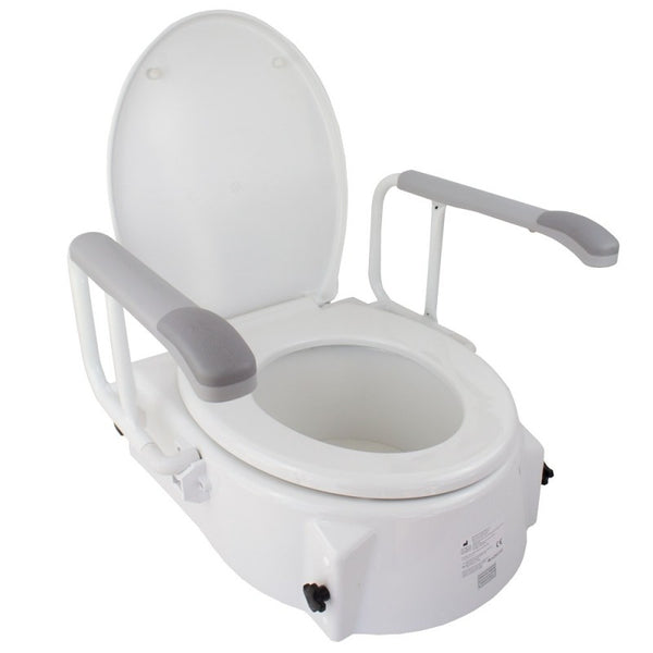 Mobiclinic Toilet Seat Riser | Muralla | With Lid | 5-15 cm | Adjustable Height | Reclinable | Foldable Armrests